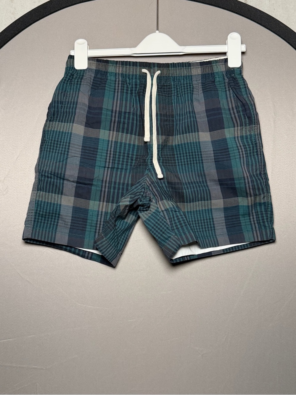 J. Crew Teal and Navy Plaid Flat Front Shorts 5” Inseam